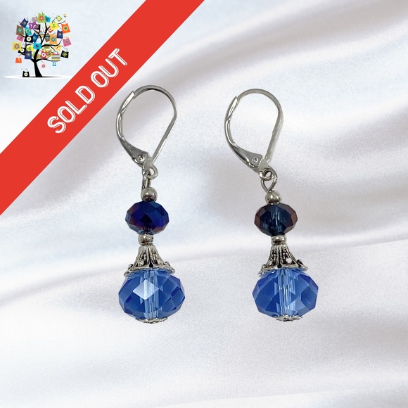 Dragonfly Spirit Designs Jewelry - Handmade Blue Crystal Drop Earrings - Pierced Ears